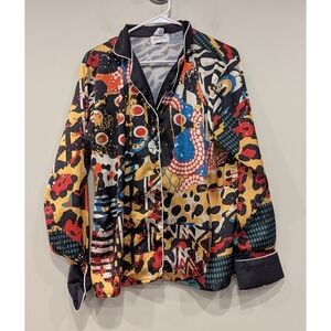 Averie Satin Button Down Pajama Lounge Top Size Large